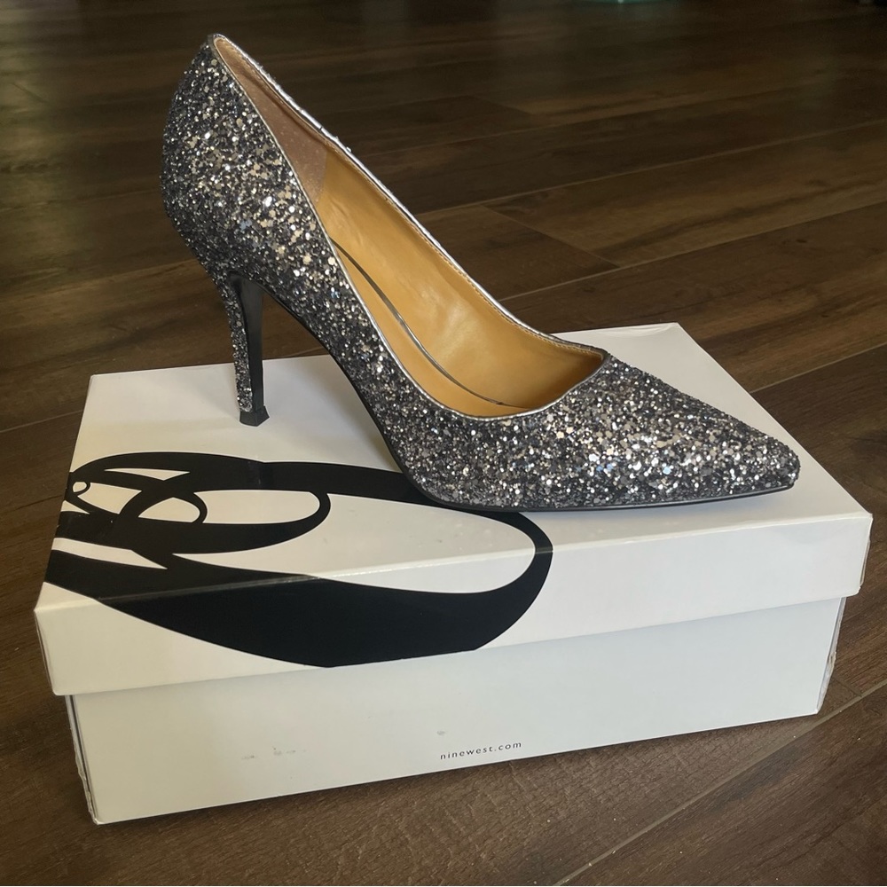 Slate Silver Glitter Nine West Heels